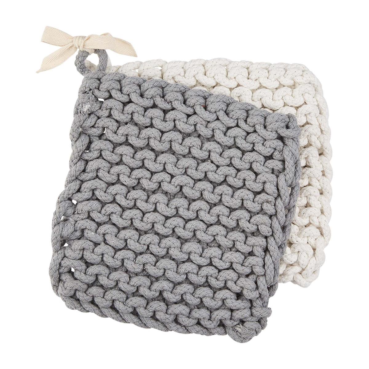 Mud Pie Crochet Pot Holder Set White/Grey