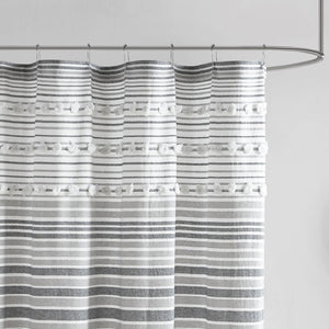 Olliix - Pom Pom Stripe Shower Curtain, Black/Grey