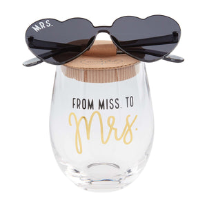 Mud Pie - From Miss to Mrs Wine Glass and Sunglass Set
