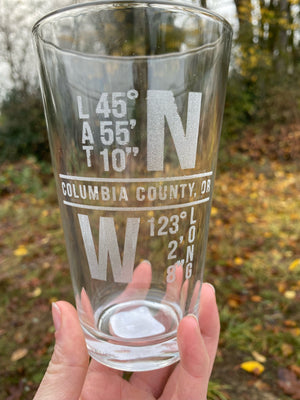Northern Country Girl Designs - Columbia County Coordinates Etched Pint Glass
