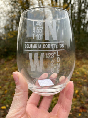 Northern Country Girl Designs - Columbia County Coordinates Etched Wine Glass