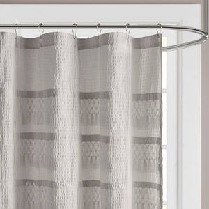 Olliix - Tassel Trim Seersucker Shower Curtain, Grey