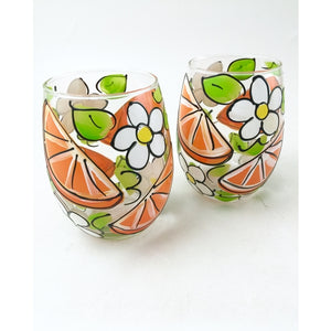 Leslie Hand Painted Glass - Fresh N Fruity Wine Glasses 21oz (Assorted)