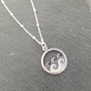 Elizabeth Jewelry - Silver Ocean Waves Pendant Circle Necklace