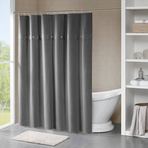 Olliix - Waffle Weave Button Shower Curtain, Grey