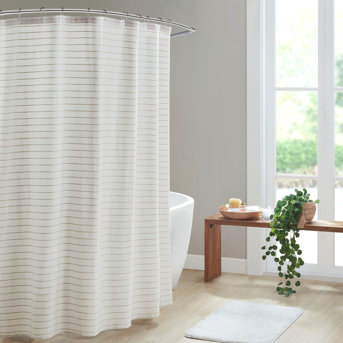Olliix - Recyled Fiber Striped Shower Curtain, Ivory [Certified]